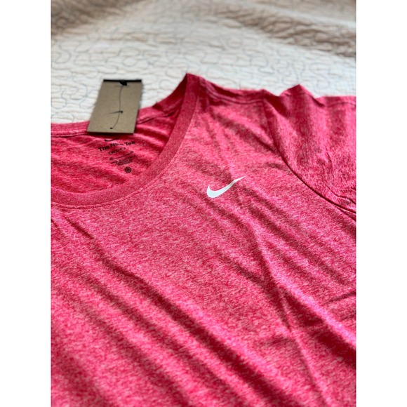 Nike Women's Pink Heather Short Sleeve Dri Fit Swoosh Logo T-Shirt Size 2XL - Picture 2 of 4